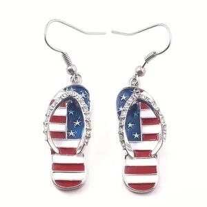 NIP Americana Patriotic Flag Dangle Flip Flops Earrings  Red/White/Blue/